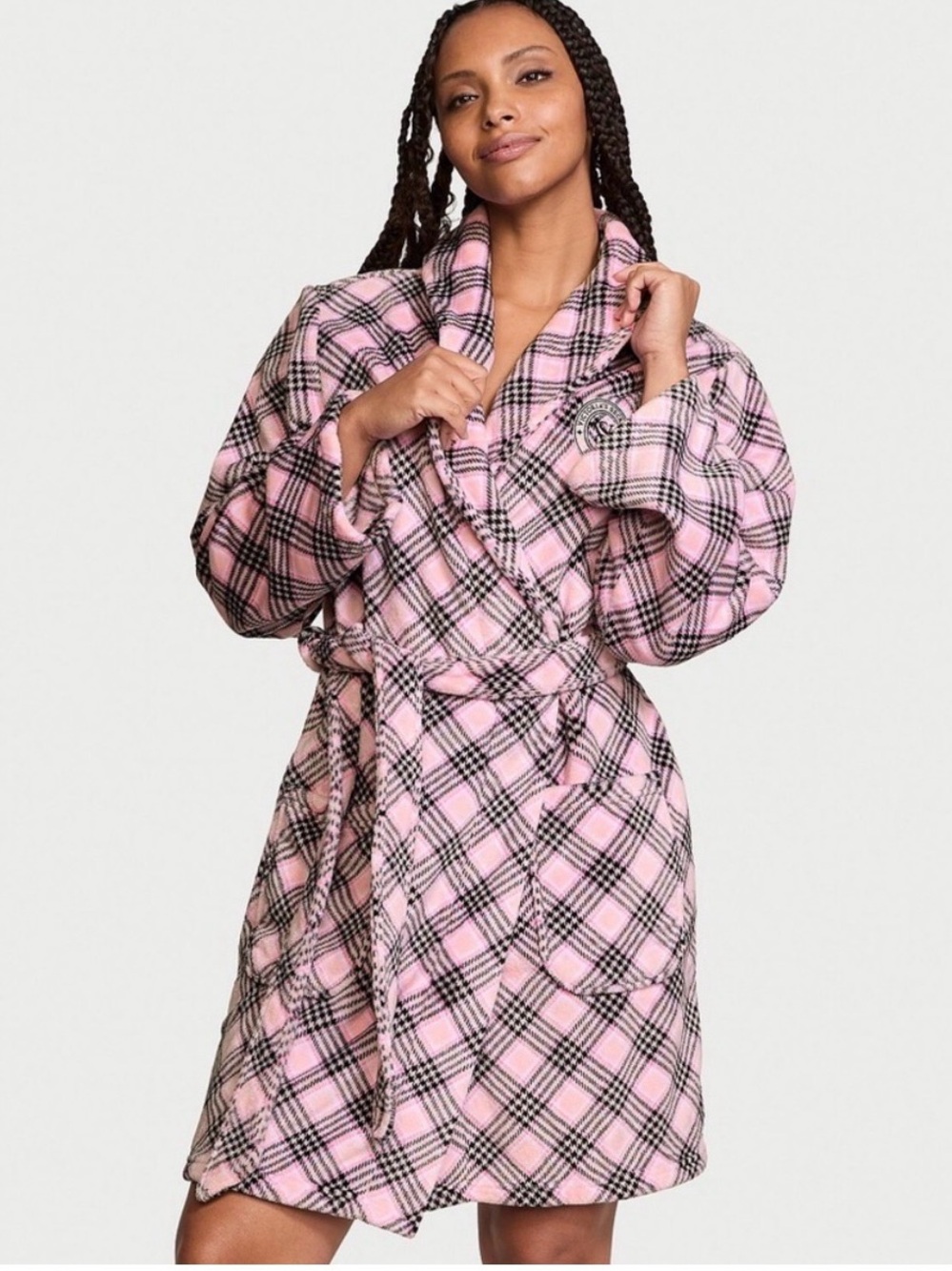 Victoria’s Secret Cozy Short Plush Robe Pretty Blossom Fave Plaid